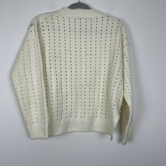 BKE Botique Buckle Ivory Sweater Pearl Open Knit Size Medium - Picture 6 of 8